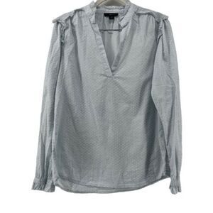 J. Crew Ruffle Trim Blouse Swiss Dot Long Sleeve Top Gray Sheer Cottage Size XXS